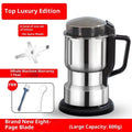 600g electric grain grinder mill with stainless steel body, eight leaf knife and 200 x 145 mm size