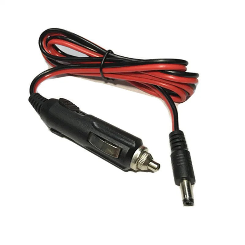 Black 12V car cigarette lighter to DC power cable with fuse and indicator light.