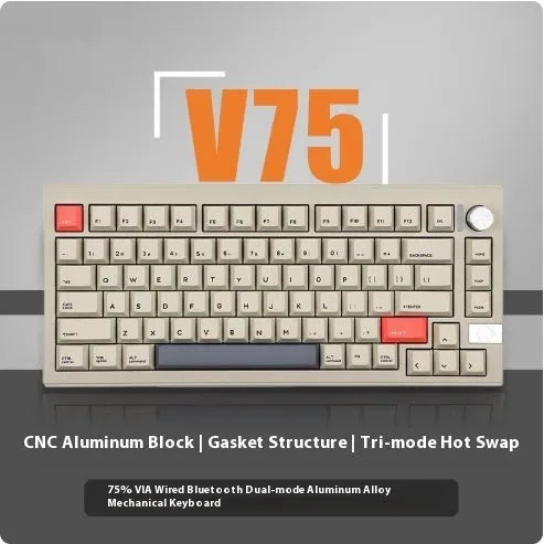 Chidu V75 aluminium mechanical keyboard with RGB lighting, frosted gray shaft, 81 keys, and wireless connectivity