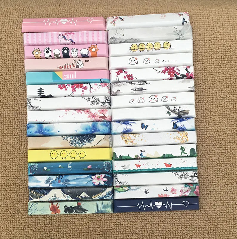 PBT sublimation keycap set showing Japanese, Russian, and Korean characters on mechanical keyboard keys