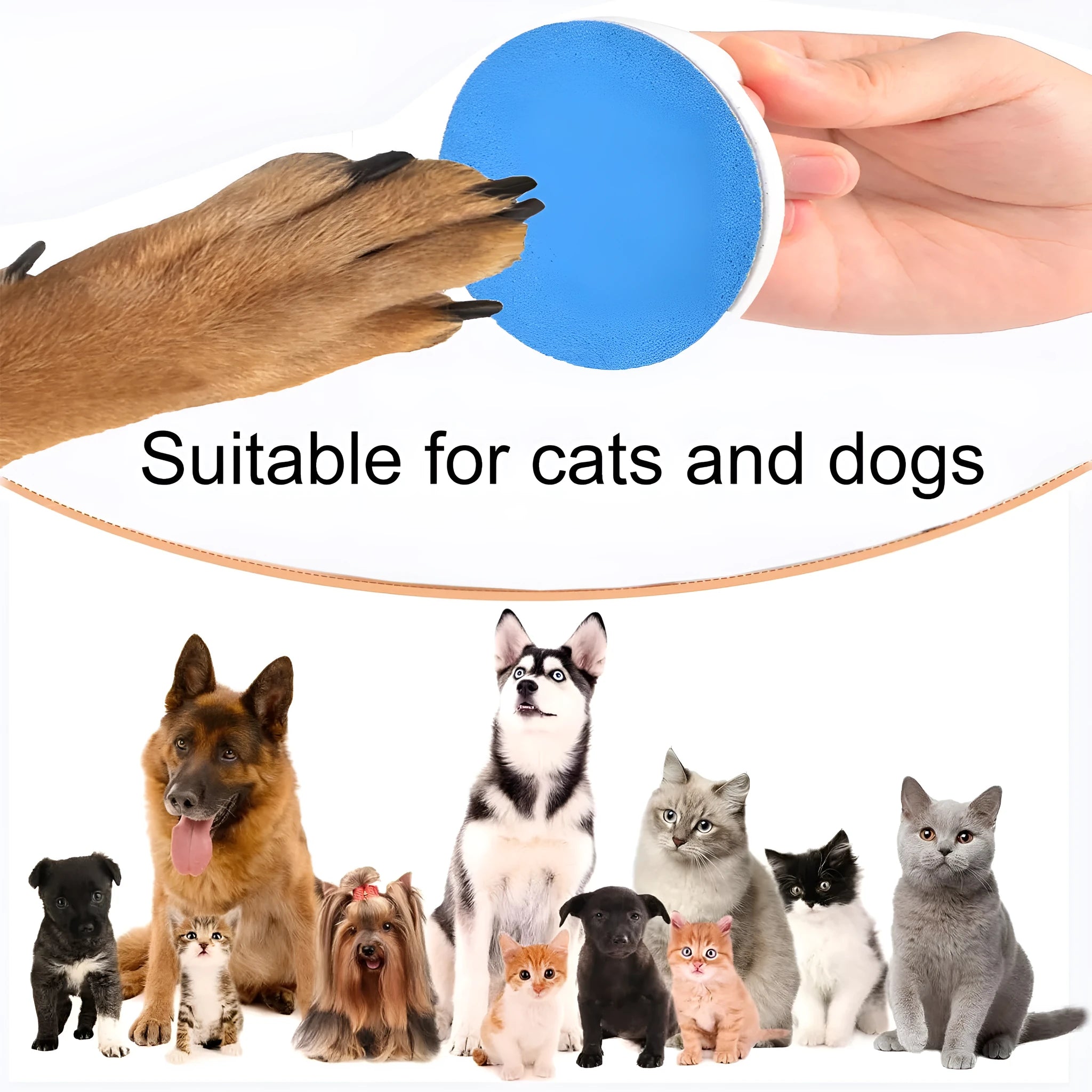 Square dog nail scratch board with ergonomic handle in one of four colours, showing replaceable sandpaper pad.