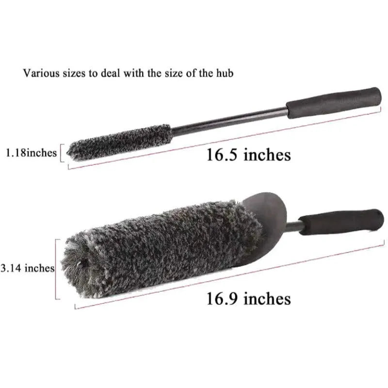 Black imitation wool wheel brush with superfine fibre and plastic handle, 226g, for car wheel hub cleaning