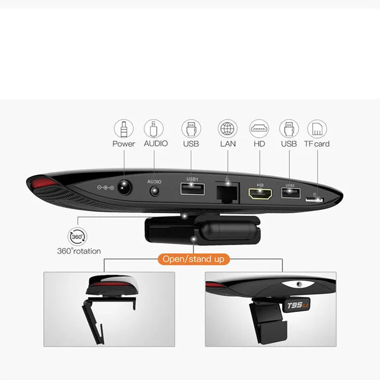 T95C1 Smart TV Box RK3368 with built-in camera 2GB RAM 16GB flash black HDMI output