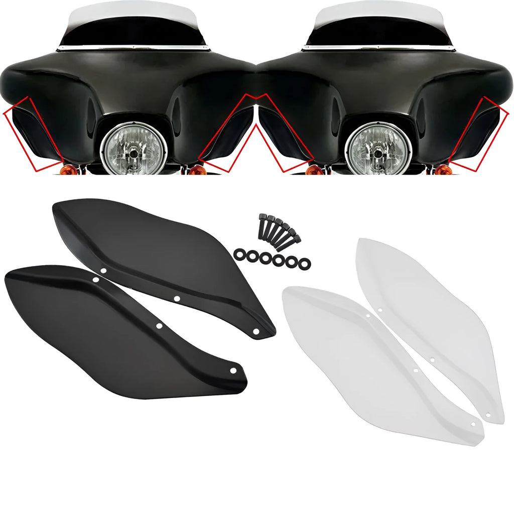 Harley-Davidson motorcycle side wing head covers in black and transparent ABS plastic