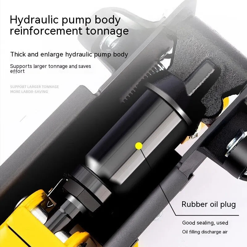 Horizontal hydraulic low car jack with handle for vehicle tyre changes