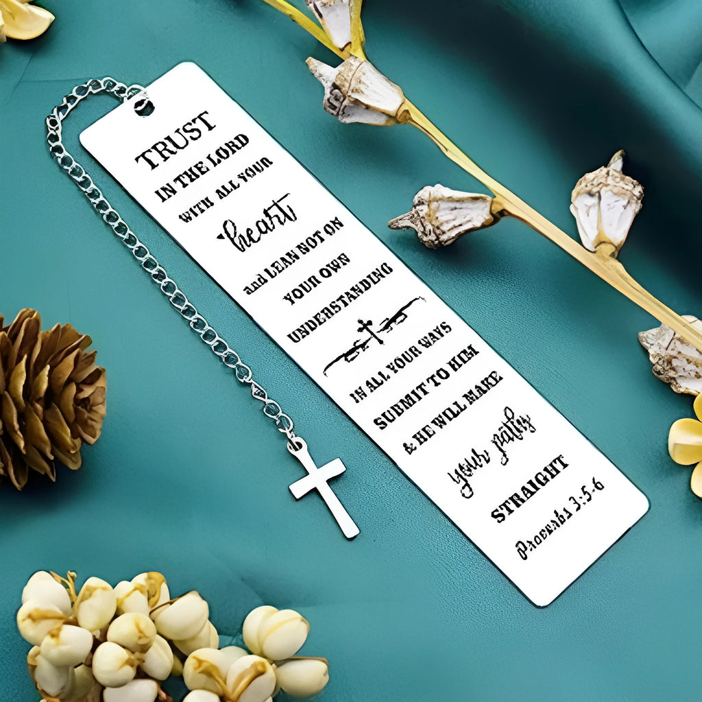 Stainless steel metal bookmark with European style design in steel colour for Bibles and books