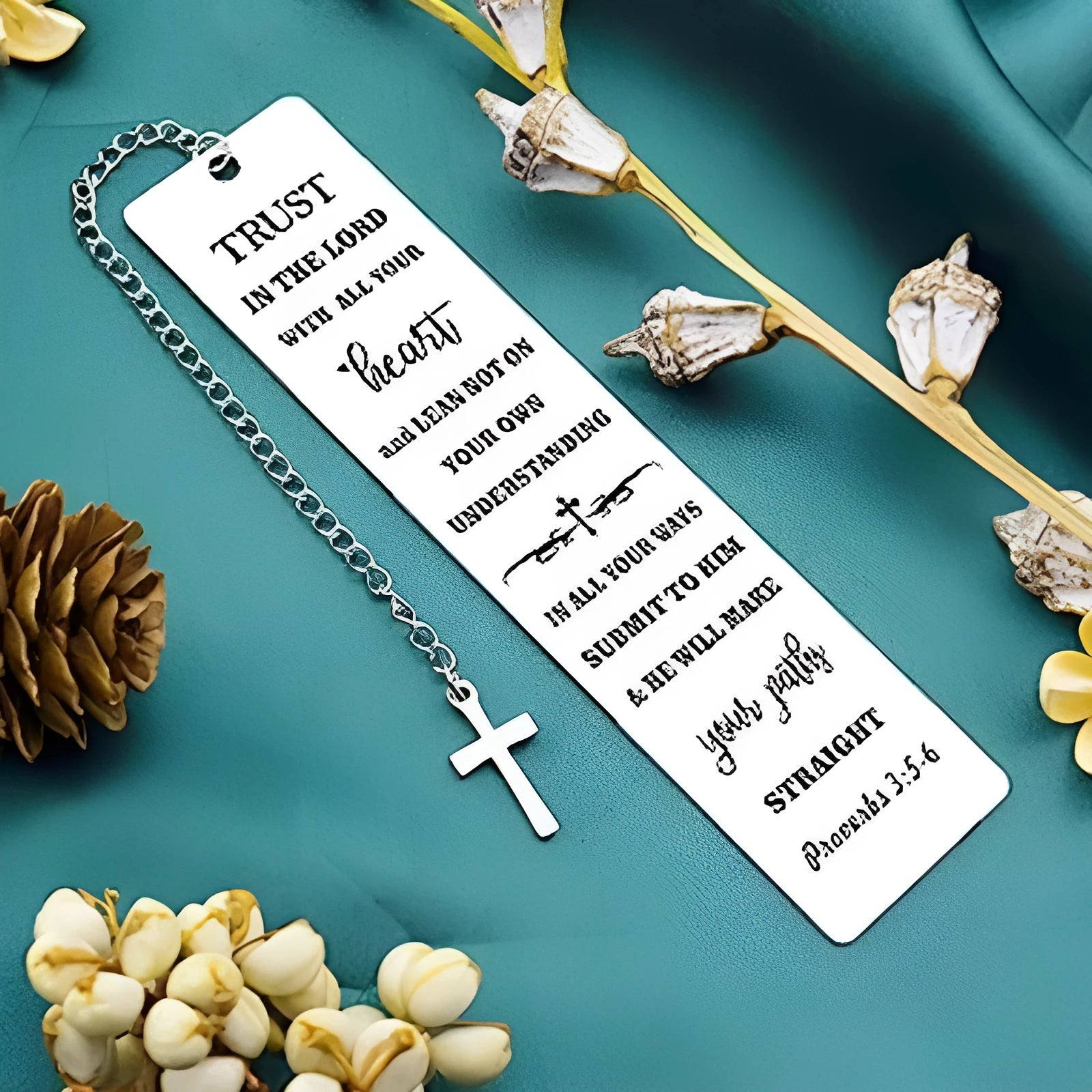 Stainless steel metal bookmark with European style design in steel colour for Bibles and books