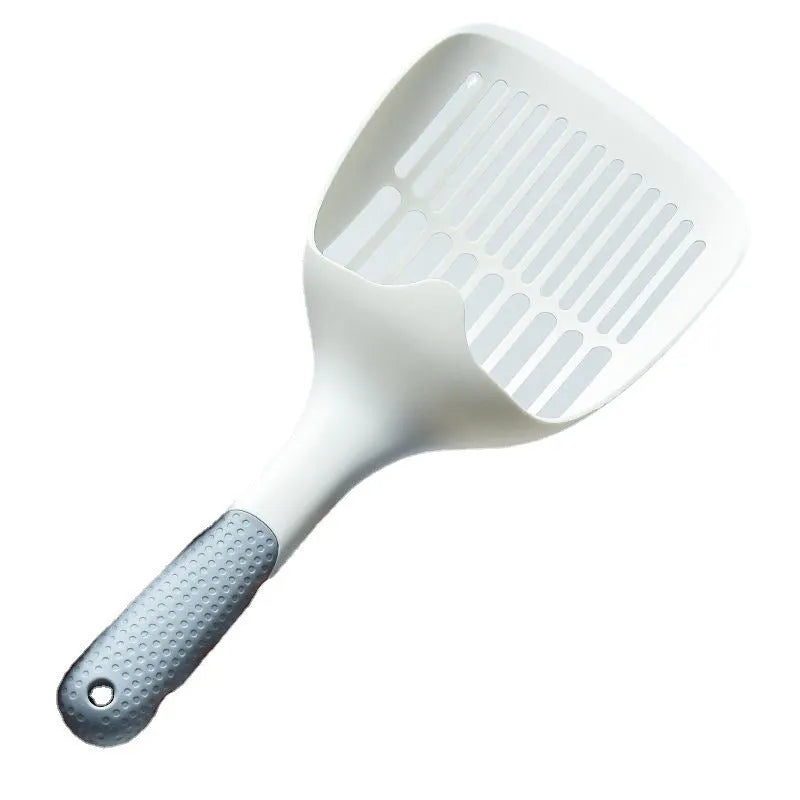 White plastic cat litter scoop with base on a clean surface, 29.5x12.8cm