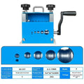SD-017 manual wire stripping machine tool on a workbench, showing adjustable mechanism and compact 154mm steel body.