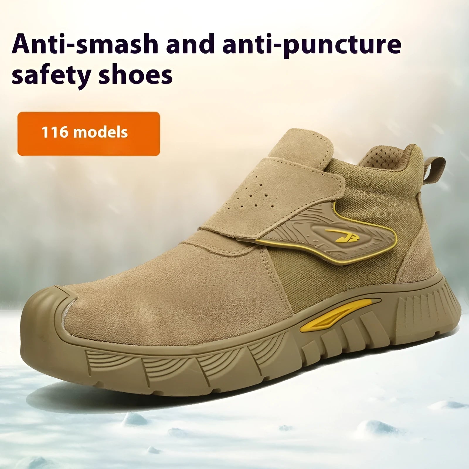 Brown labour protection shoes with leather upper and rubber sole, anti-smashing and puncture resistant design