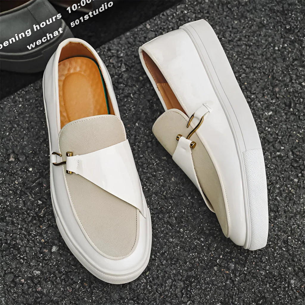 Men's casual shoes in solid black colour with artificial PU upper on plain background