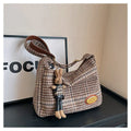 Women's large wool shoulder bag in horizontal square shape with cross-body strap
