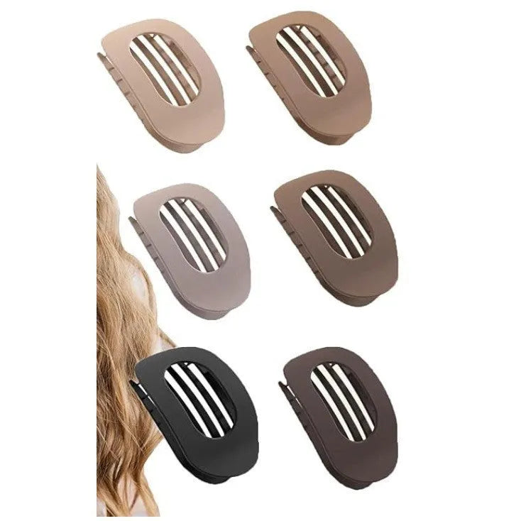 Six rose red plastic hair clips with quadrilateral design and frosted grip surface on white background