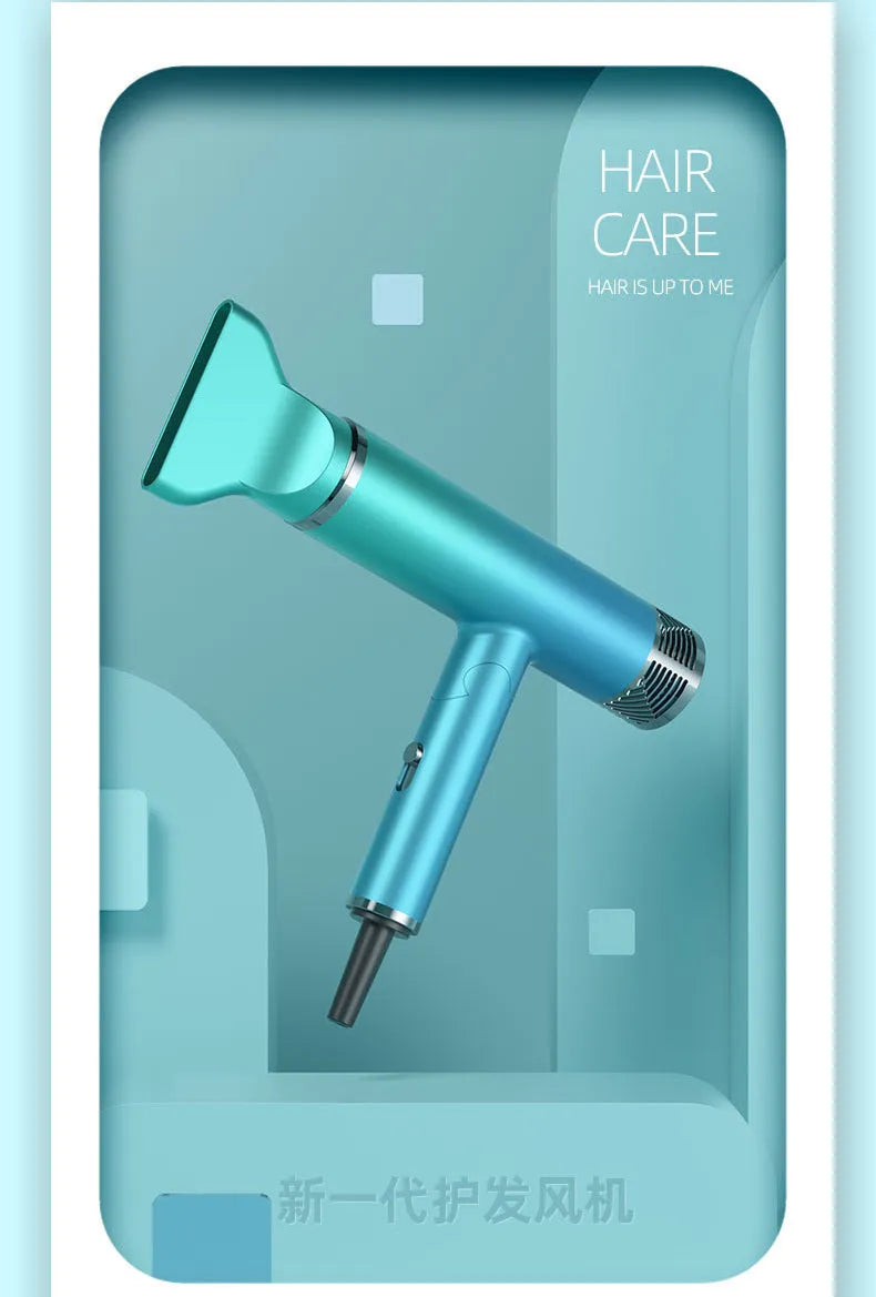 Green foldable hair dryer with collapsed handle next to a purple one, showing compact travel design.