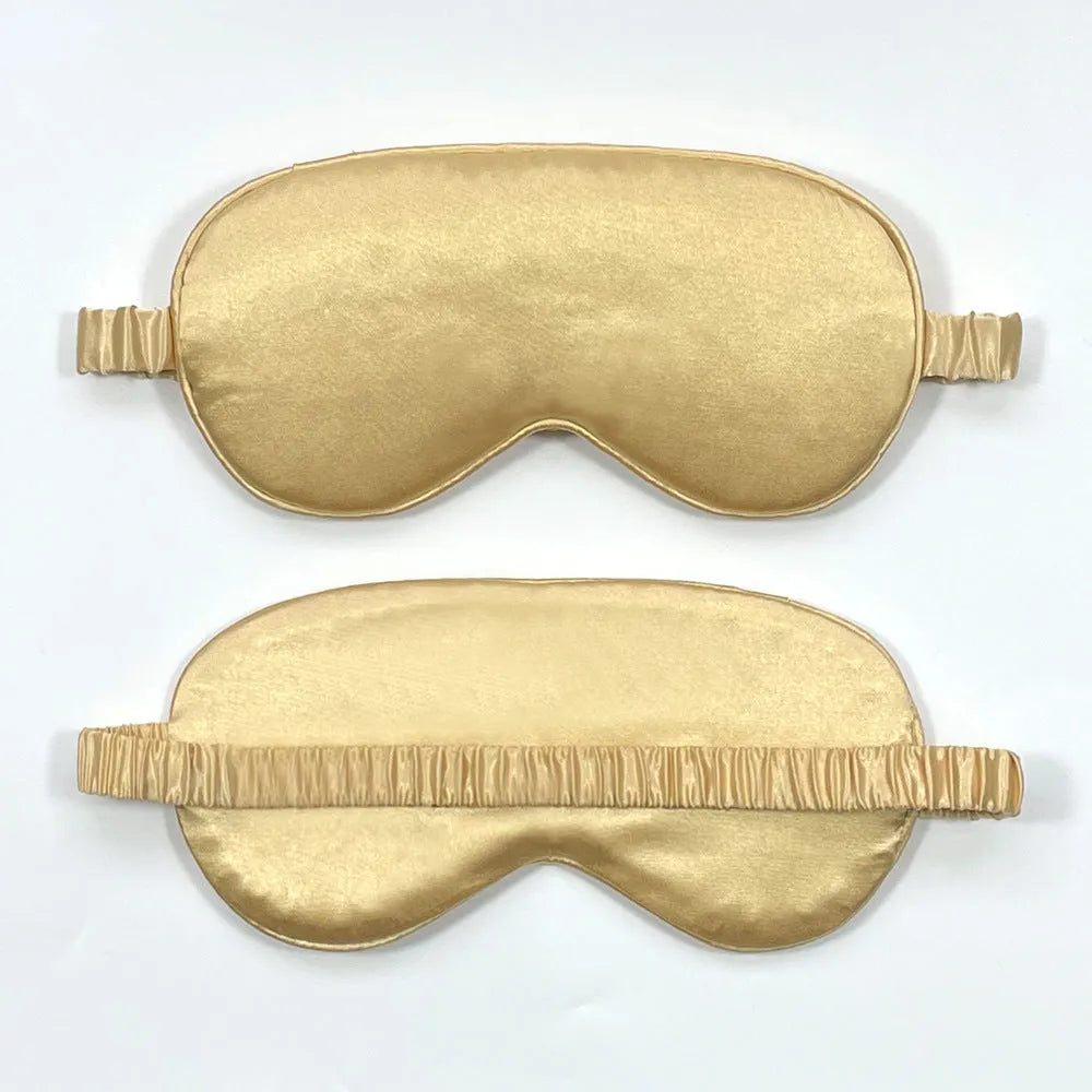Double-sided silk-like eyeshade in rayon elastic satin shown in multiple colour options including black, beige, and wine red