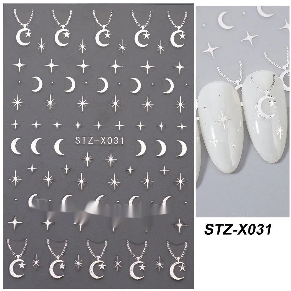 Black and silver striped cartoon pattern nail stickers with plastic application tool