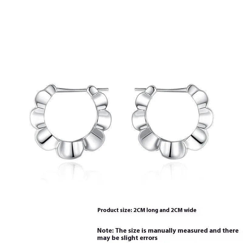 Sterling silver geometric earrings with round elements in retro simple elegant style