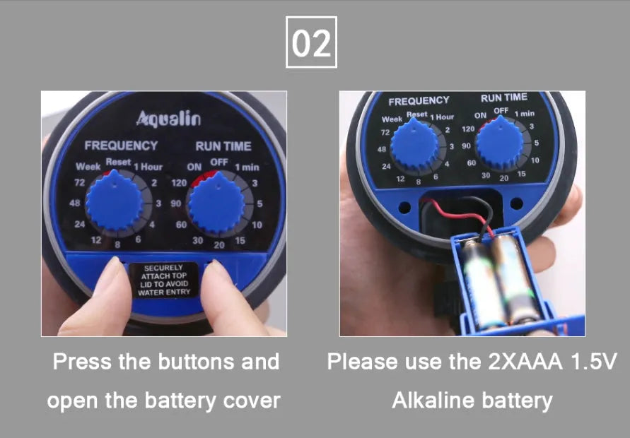 Digital automatic watering timer device for garden hose with display and control buttons