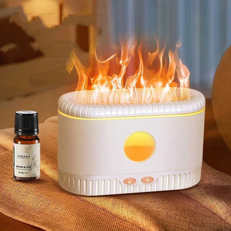Simulated flame atmosphere humidifier, desktop aromatherapy mist diffuser, 200ml, white or black, 168 x 79 x 105mm