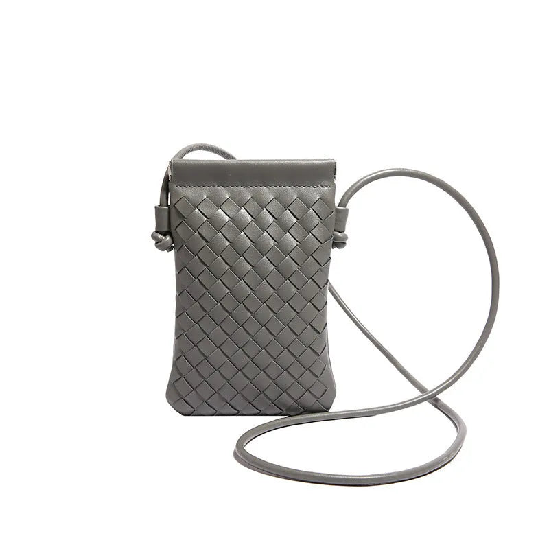 Vintage Weave pattern PU crossbody bag in square vertical shape, shown in khaki colour.