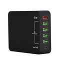 Black multi-port USB mobile phone charger with 8000mA current, 5V output and AU EU UK US model options
