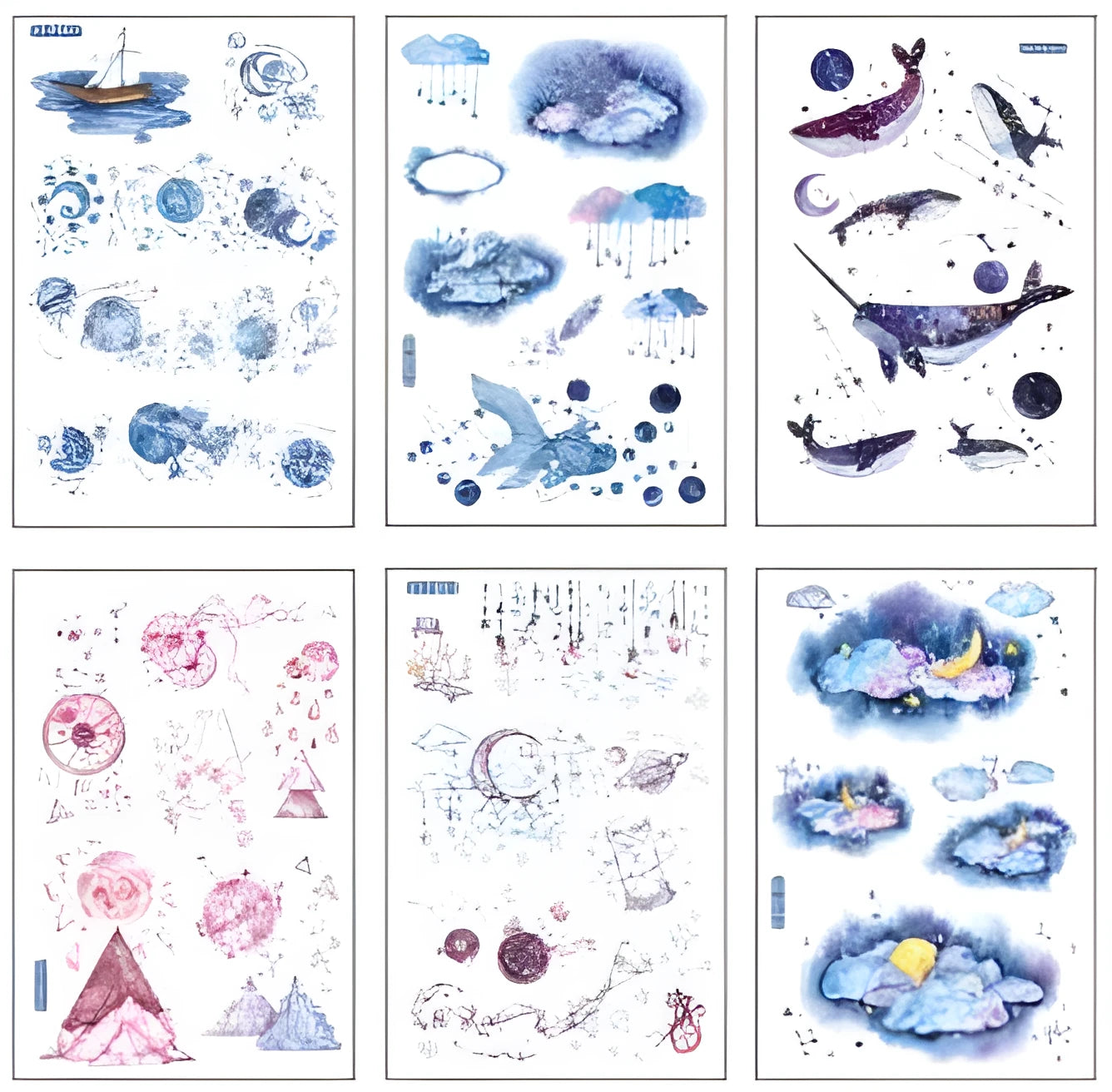 Abu Japanese paper sticker set with fantasy stars pattern, showing 10.5 by 14.1 cm size