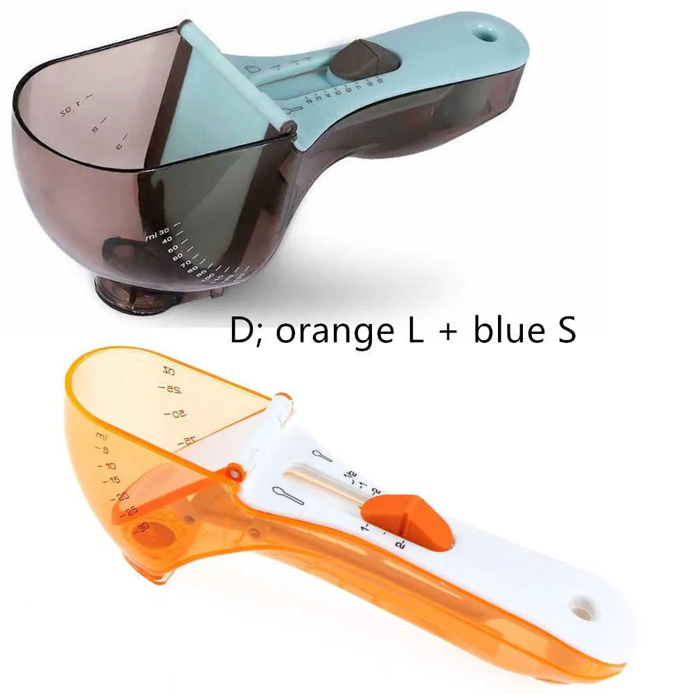 Blue and orange digital measuring spoons with magnetic connection and ergonomic handles