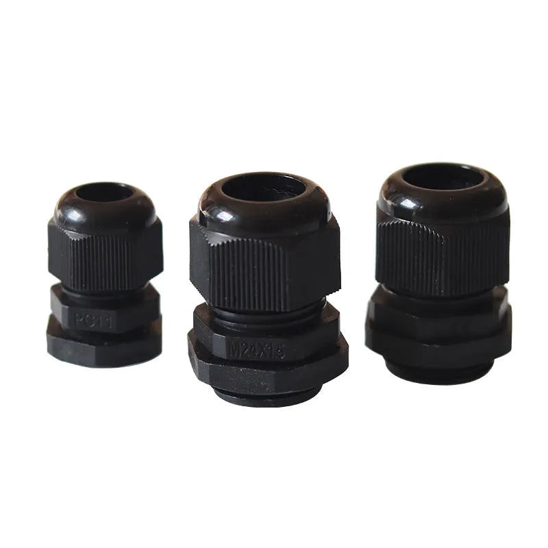 PG11 IP68 nylon cable waterproof connector in black, red, and white plastic