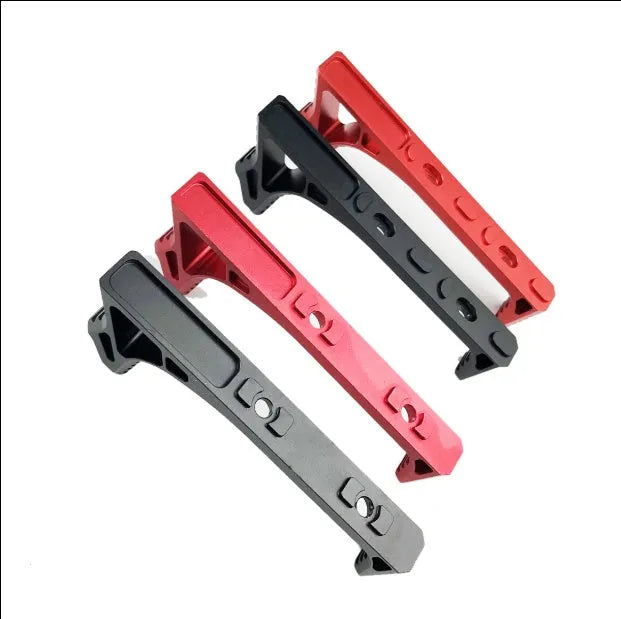 Aluminium hand stop firearm accessory for M-LOK and KEY-MOD rails in red and black colours