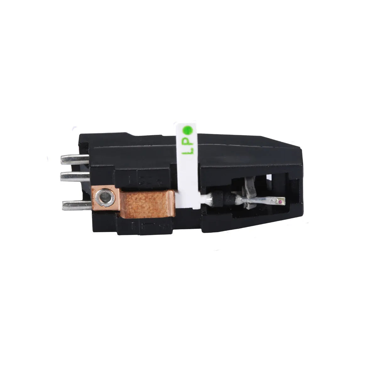 Double needle magnetic record player cartridge with ABS plastic shell.