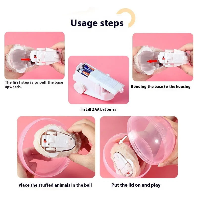 Transparent hamster rolling ball with battery base and plush animal shell