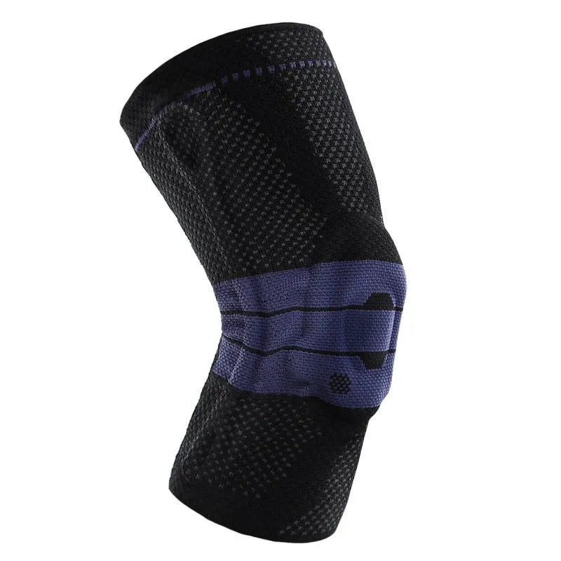 Black and blue basketball knee pads made from nylon and spandex for adult sports protection