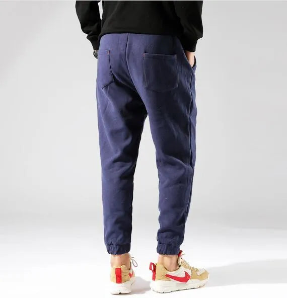 Men's high waist bloomers trousers in black with plus velvet lining and belt