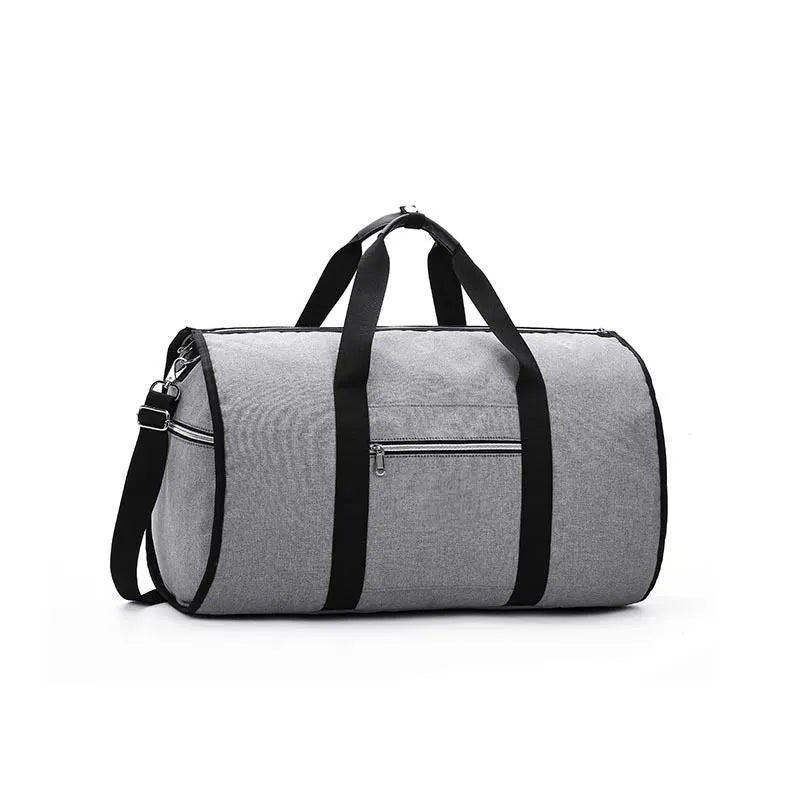 Cylinder-shaped travel duffle bag in Oxford cloth, shown in a choice of colours including black, blue, red, and light grey.
