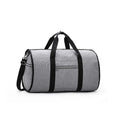 Cylinder-shaped travel duffle bag in Oxford cloth, shown in a choice of colours including black, blue, red, and light grey.
