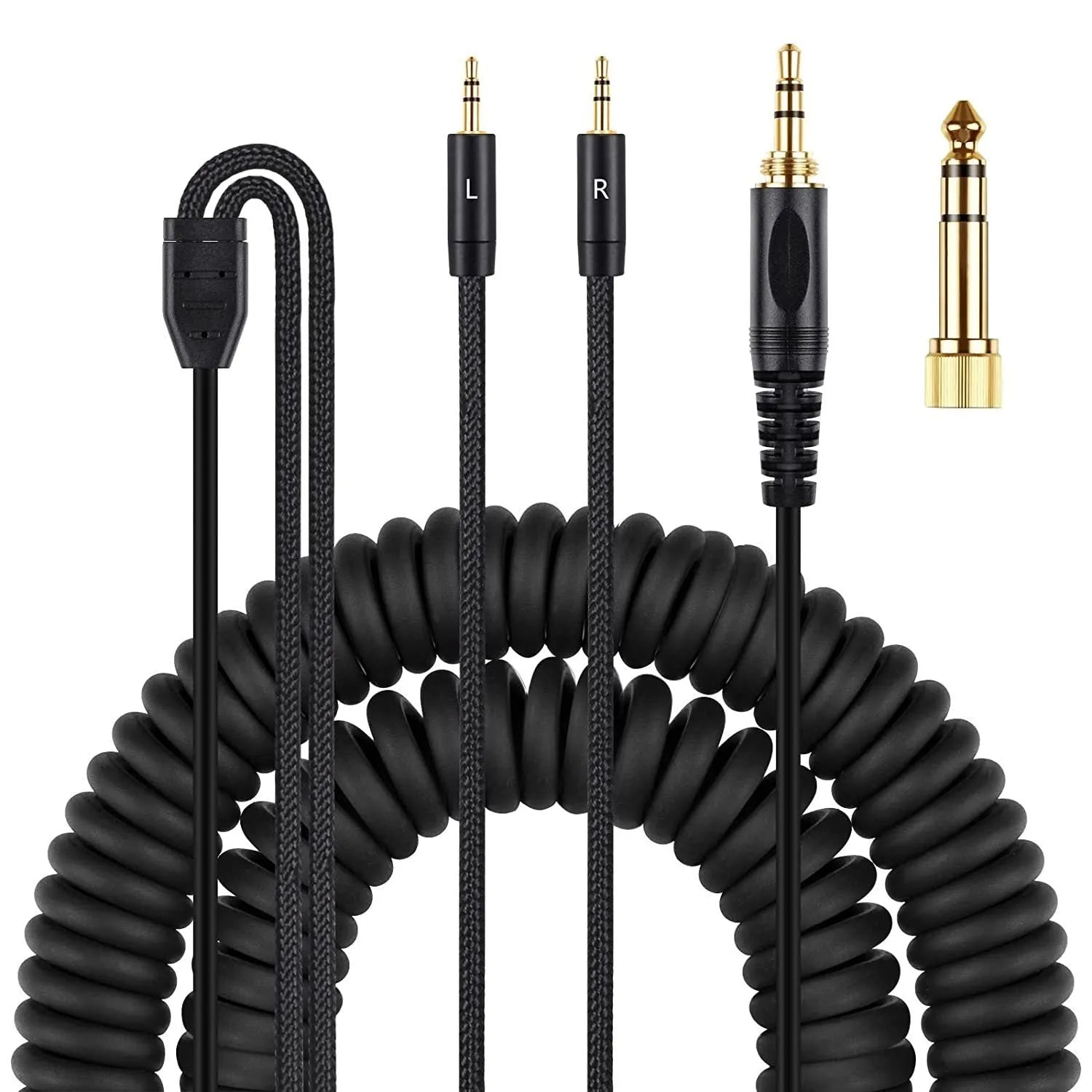 Black headset cable with dual 25mm plugs for HE400i He560 headphones, 1.8m length