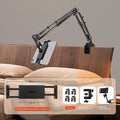 Folding universal phone holder with ABS metal construction and multiple clip options for bedside table