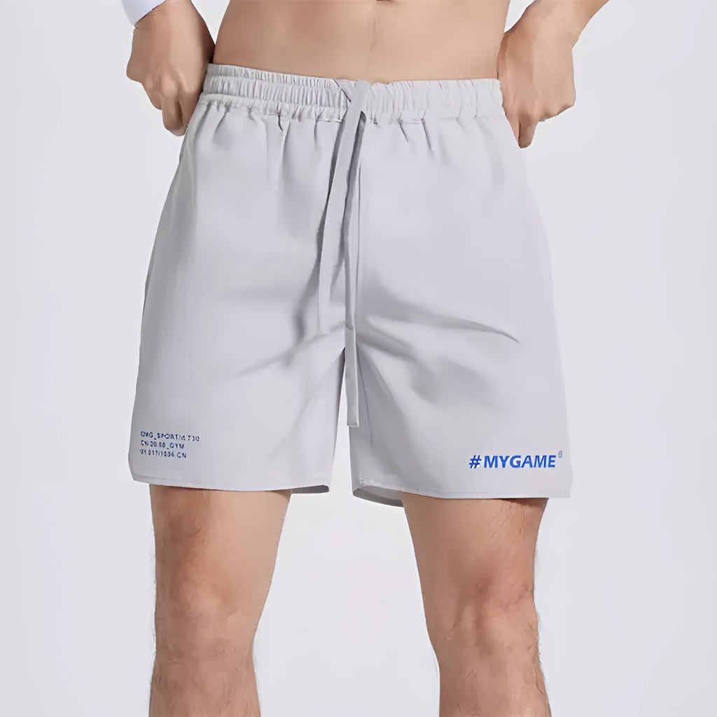 Men's training shorts in a polyester and spandex blend, shown in a colour option from the Midnight Blue, Black, Grey, White range.