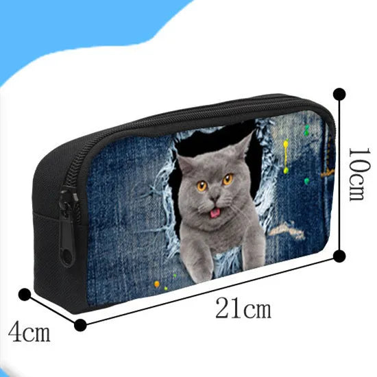 Customised pattern polyester pencil case with zipper, 10x21x4cm, in default style