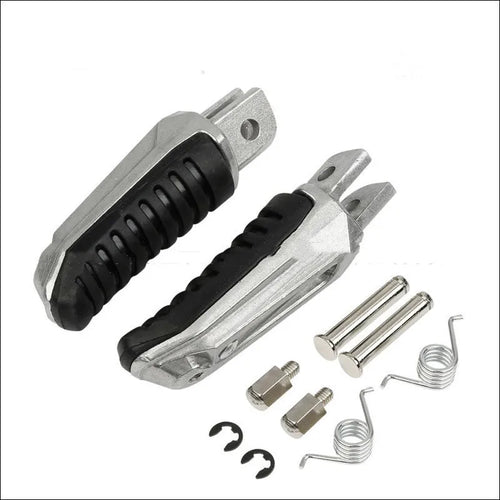 Black aluminium alloy motorcycle footpeg replacement set for Suzuki models.