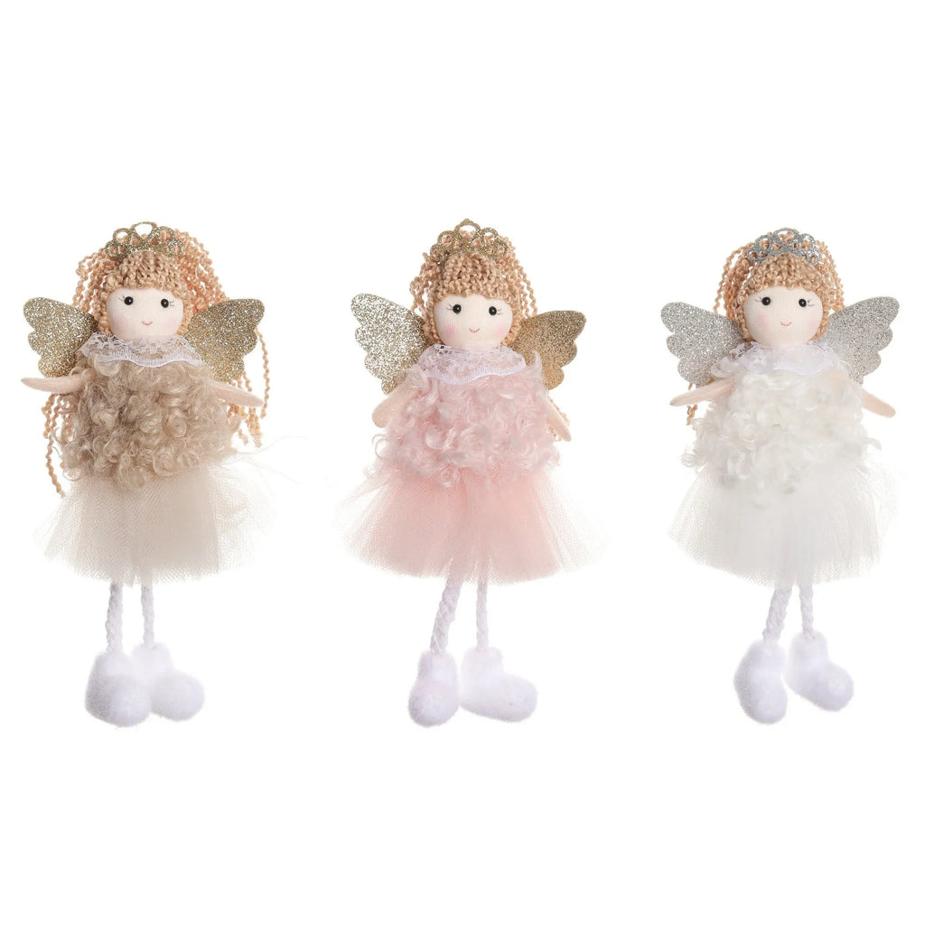 Christmas angel cartoon fabric pendant hair accessory for a girl's high ponytail in white, pink, or khaki.