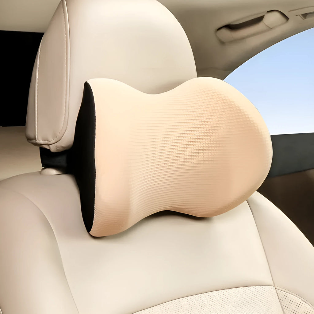 Memory foam car headrest pillow with ice silk cover in black for neck protection