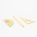Stainless steel office ruler set with protractor, triangle plate, and 165mm ruler in rose gold finish, transparent sealing pocket