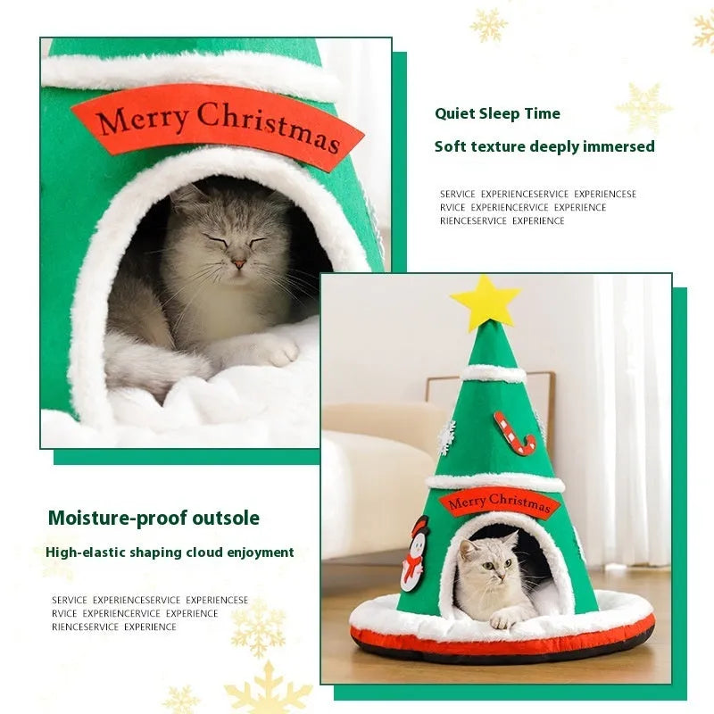 Cat nest Christmas felt design removable cloth pet bed for cats and small dogs