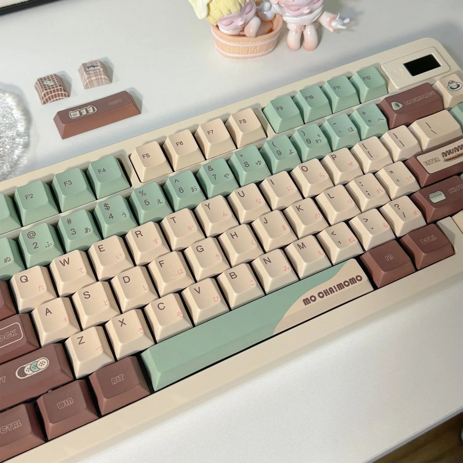 Craft Key CAP ergonomic mechanical keyboard keycaps in Matcha Theme colour with sublimation design.