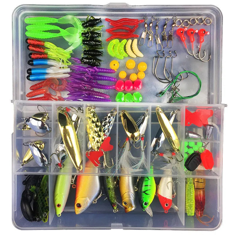 Junior entry-level fishing lure suit collection in PP box packaging showing multiple bait lures