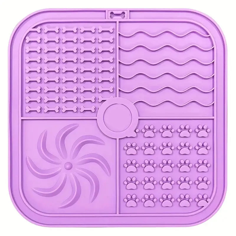 Bottom suction cup non-slip silicone pet slow food mat in gray, with suction cups visible underneath