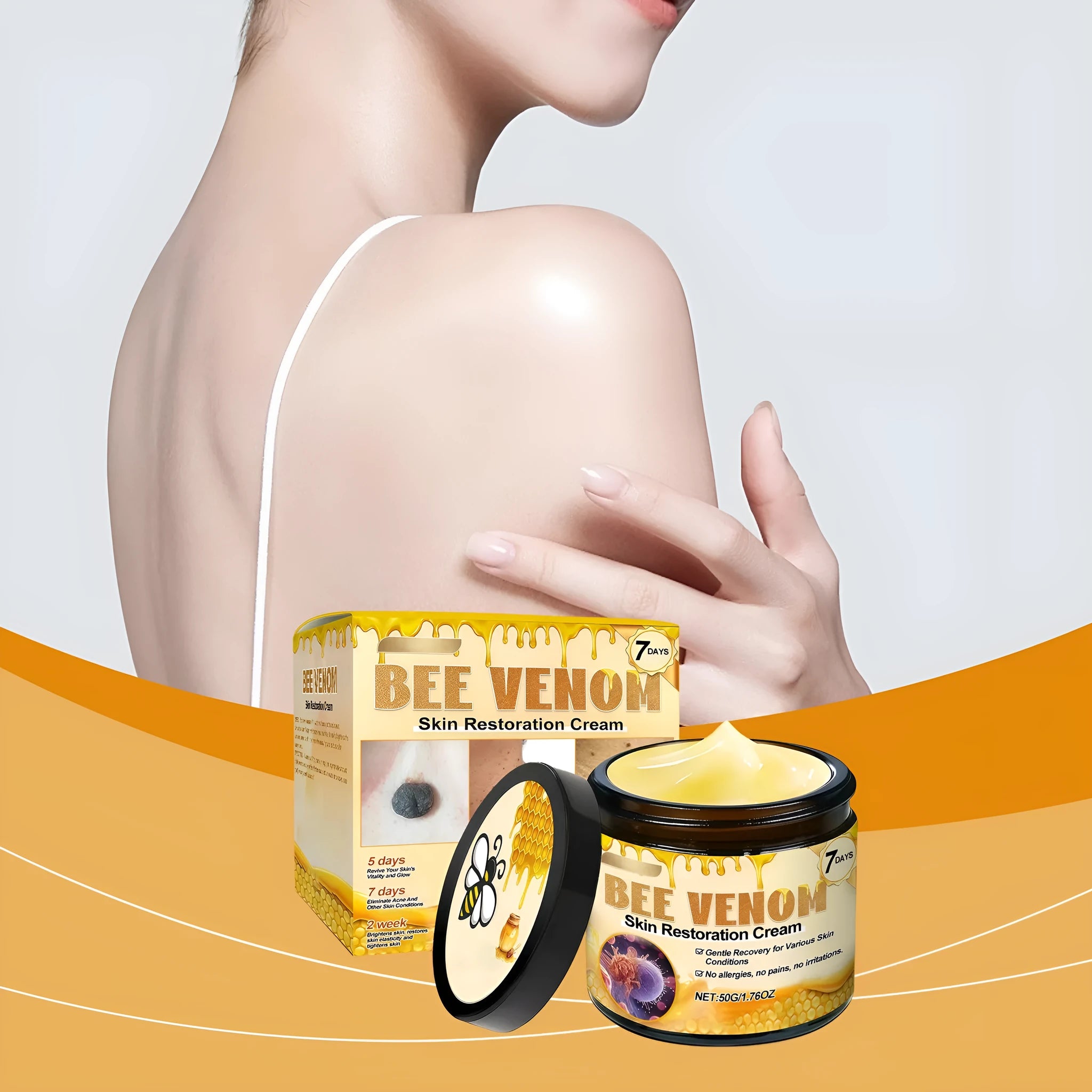 Youtian Mole Cleansing Skincare Body Cream 50g jar with bee venom and mint leaves on neutral background