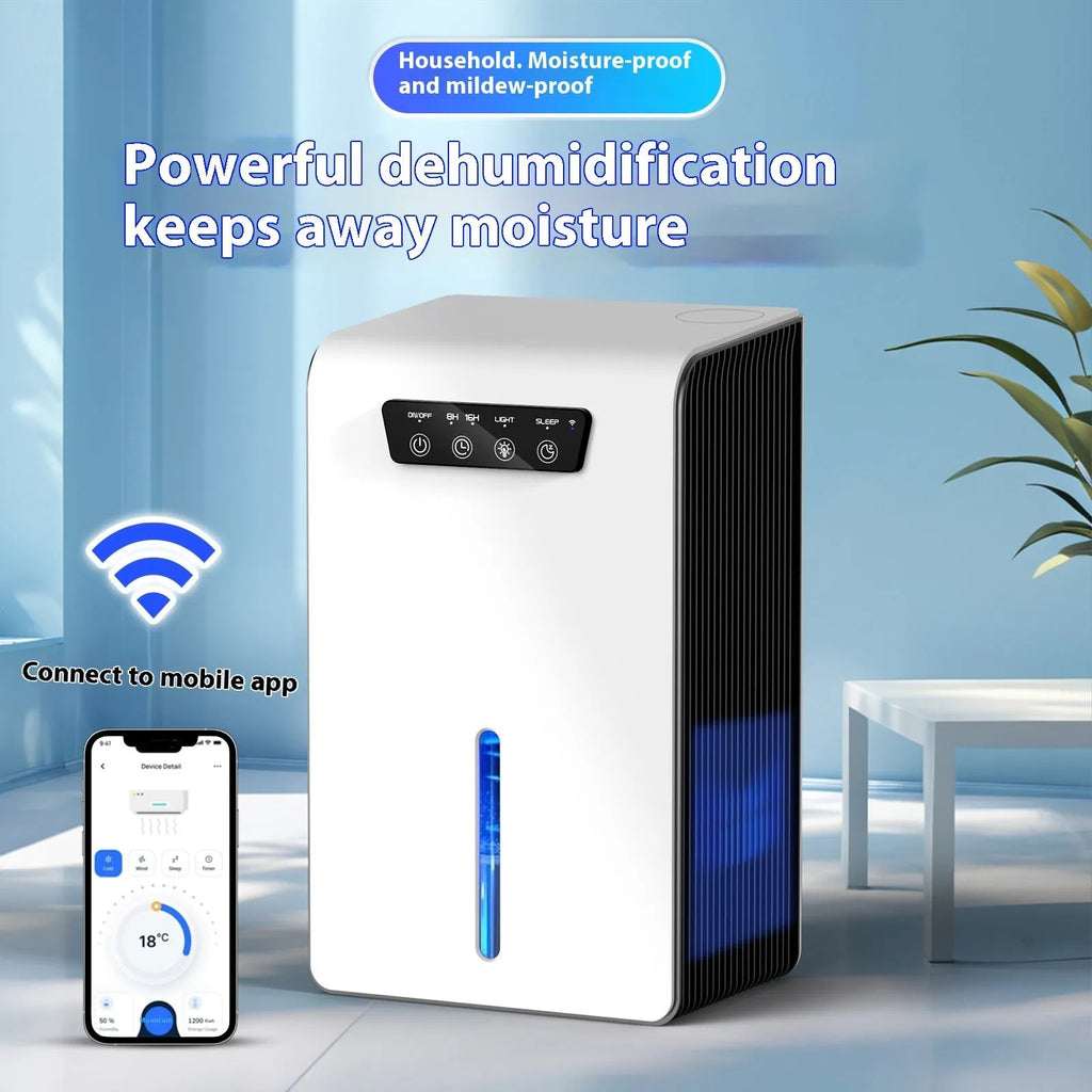 Milky white compact household dehumidifier for bedroom moisture control