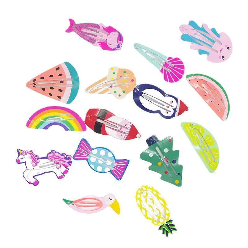 Metal children's barrette with colourful baking varnish fruit design for hair